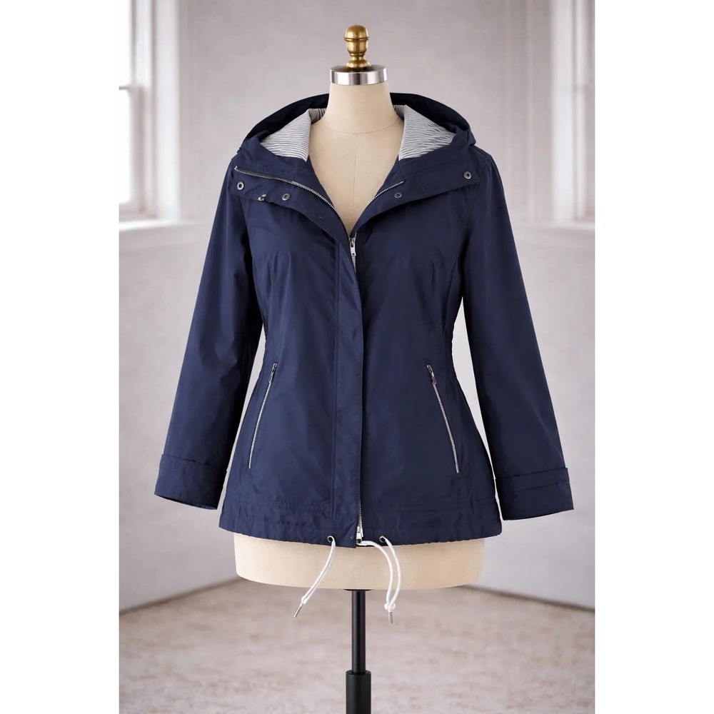 Helly Hansen Womens Navy Hooded Rain Jacket M Zip Lightweight Coat - Picture 1 of 7